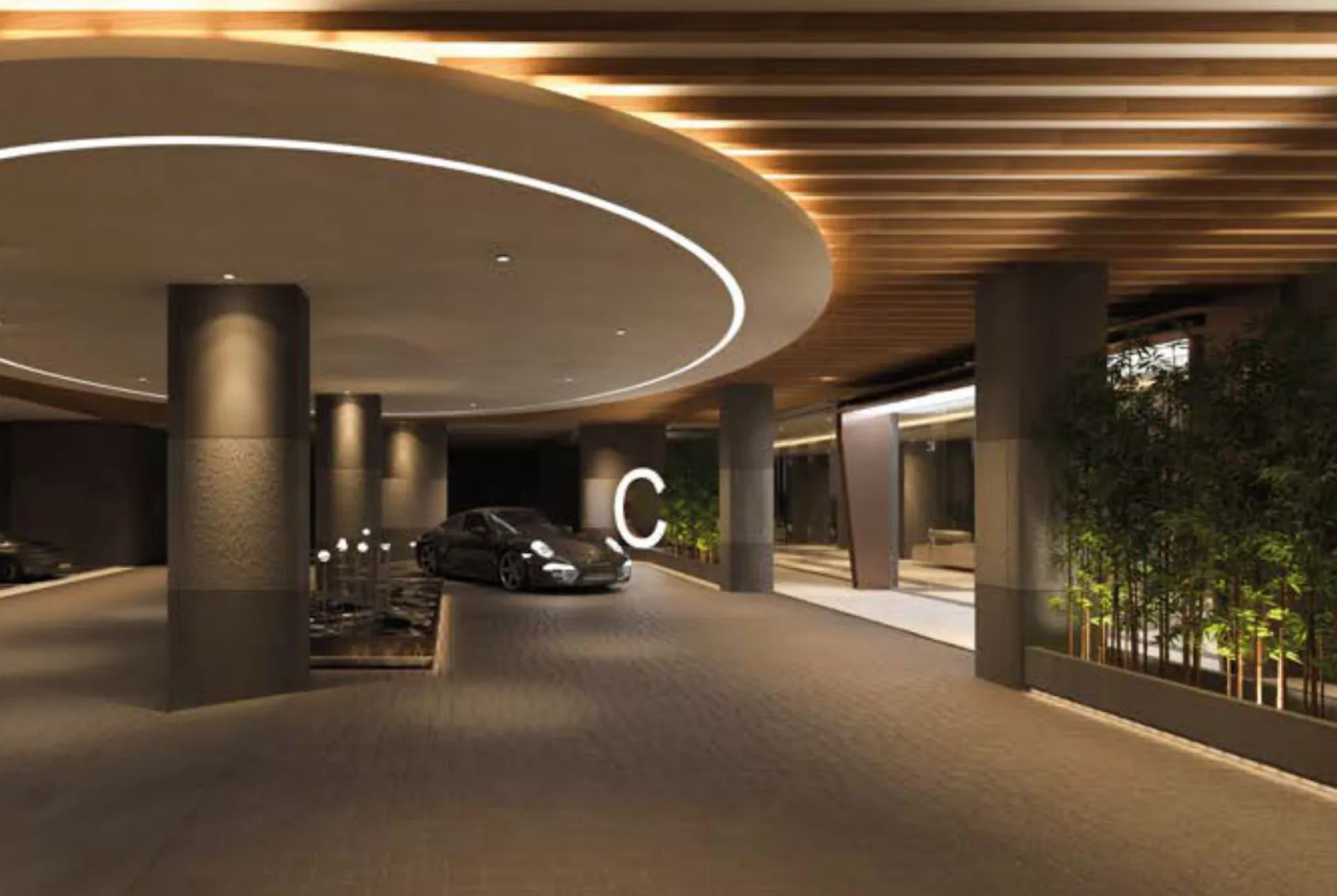 Covered drop-off lobby